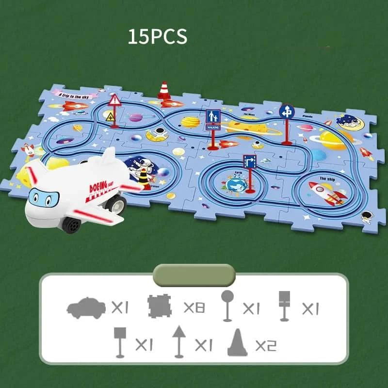 Circuit-puzzle educativo con vehículos eléctricos 