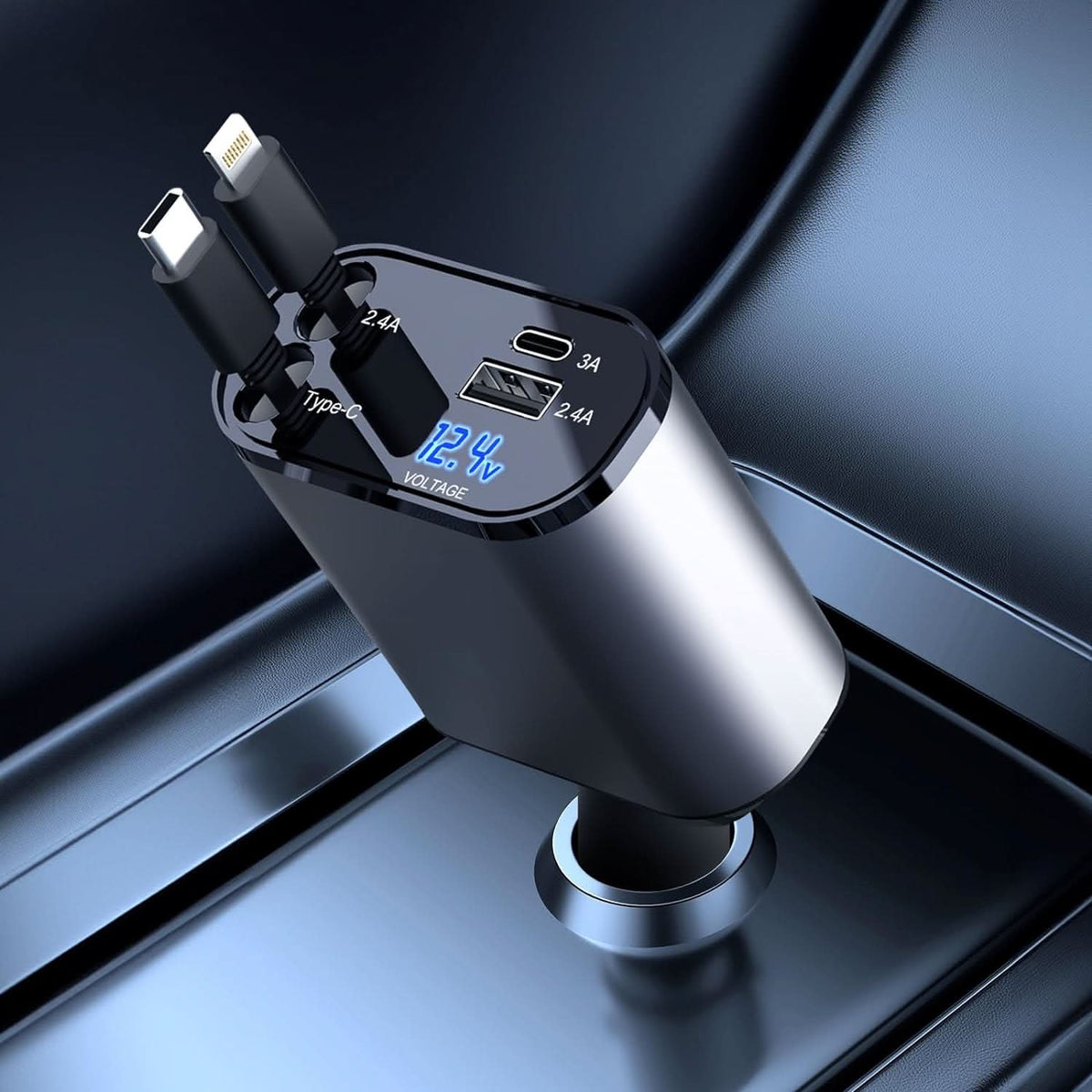 Cargador de coche rápido con doble puerto USB inteligente 4-en-1 