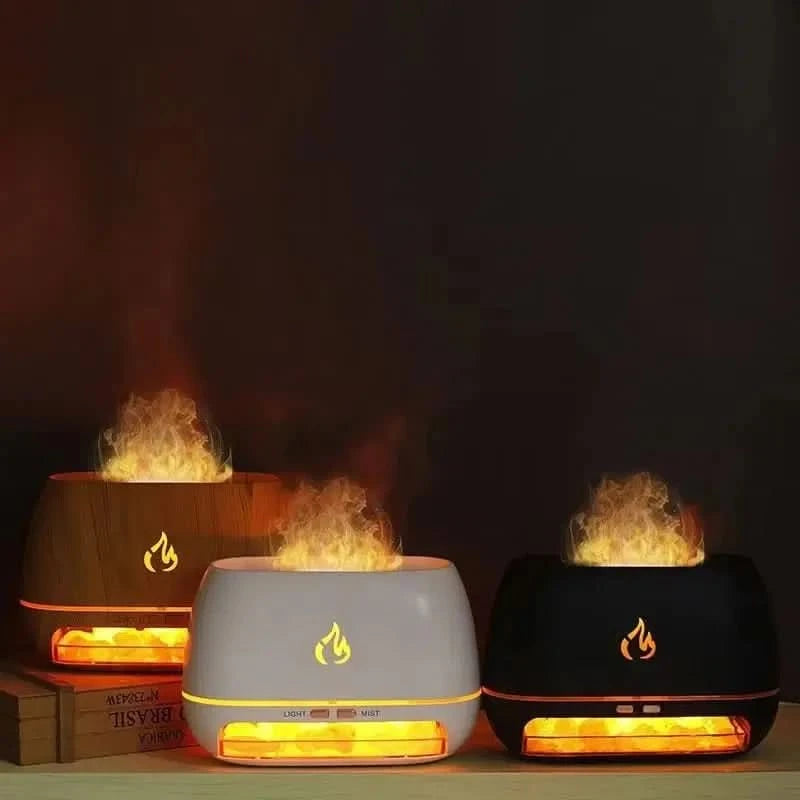 Ambiente relajante con efecto de fuego y bruma tranquilizadora 